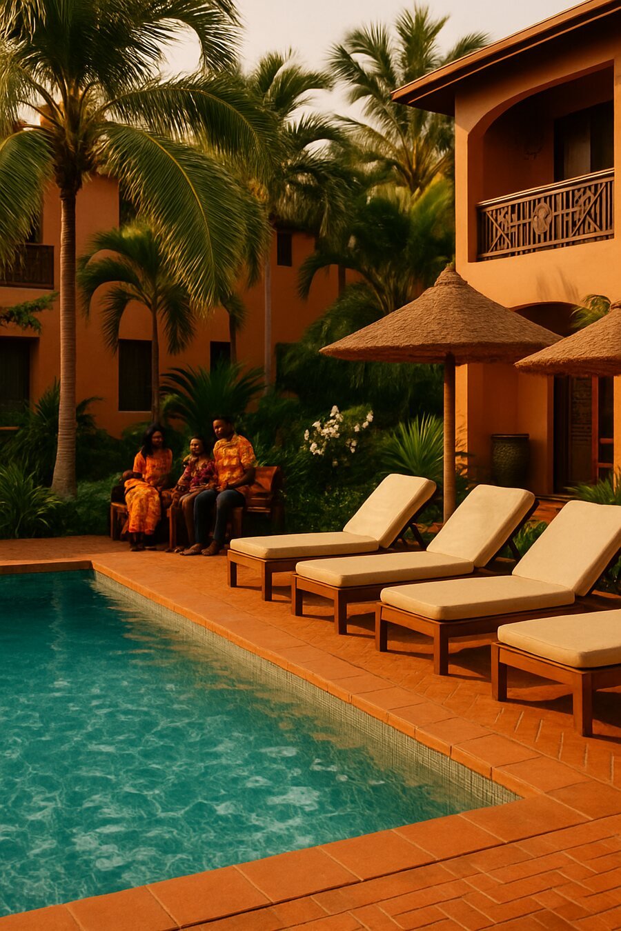 A relaxing hotel and resort courtyard